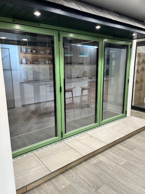 green bifold door